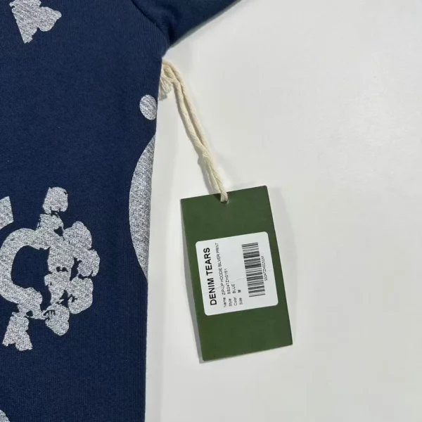 Denim Tears Tibetan Blue Hot Silver Flower Zipper Hoodie  0711 - Image 8