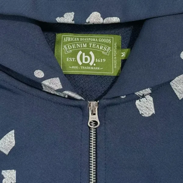 Denim Tears Tibetan Blue Hot Silver Flower Zipper Hoodie  0711 - Image 3