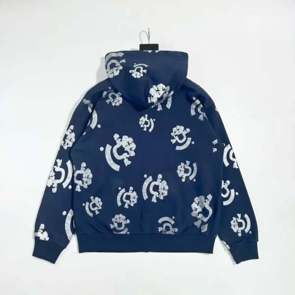 Denim Tears Tibetan Blue Hot Silver Flower Zipper Hoodie  0711 - Image 2