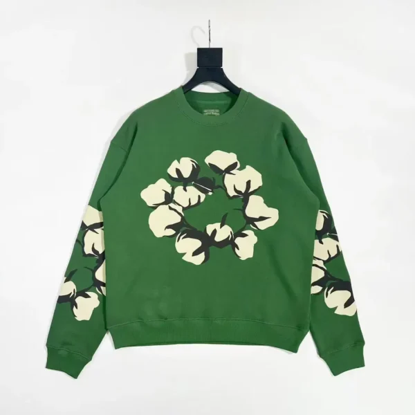 Denim Tears CPFM Large Branch Leaf Wood Cotton Green Round Neck Hoodie