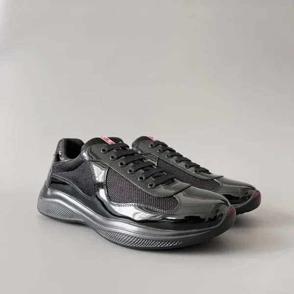 PRADA men's lace up round toe Low top casual shoes in black - Image 3