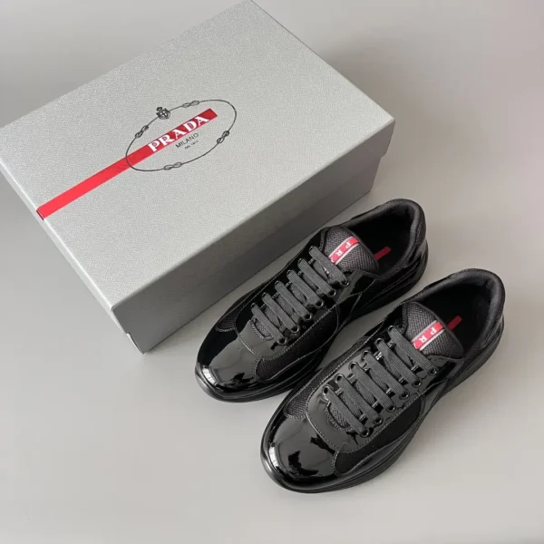 PRADA men's lace up round toe Low top casual shoes in black - Image 9