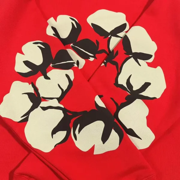 Denim Tears CPFM Large Branch Leaf Wood Cotton Red Round Neck Hoodie - Image 6