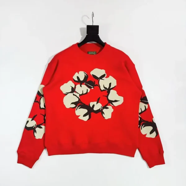 Denim Tears CPFM Large Branch Leaf Wood Cotton Red Round Neck Hoodie