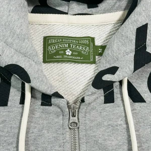Denim Tears Grey Race Letter Zipper Hoodie - Image 3