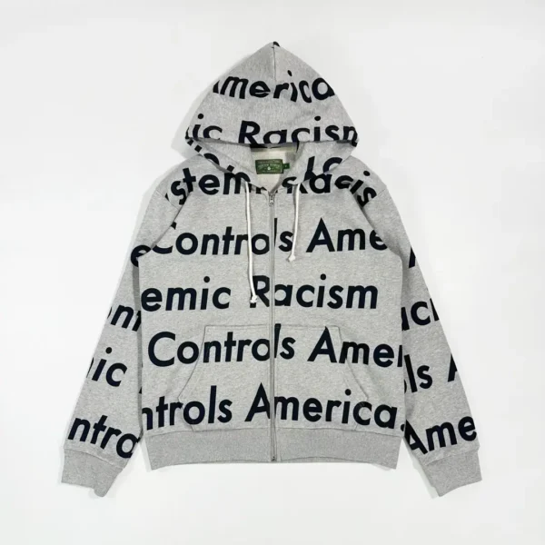 Denim Tears Grey Race Letter Zipper Hoodie
