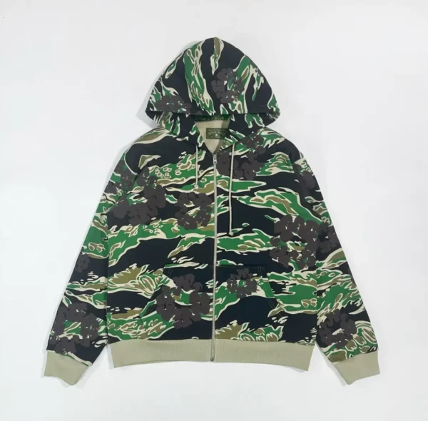 Denim Tears Green Tiger Pattern Camouflage Cotton Zipper Sweater