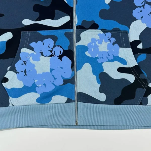 Denim Tears Blue Camouflage Cotton Zipper Sweater  0737 - Image 5