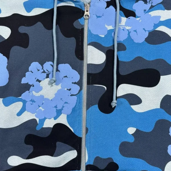 Denim Tears Blue Camouflage Cotton Zipper Sweater  0737 - Image 4