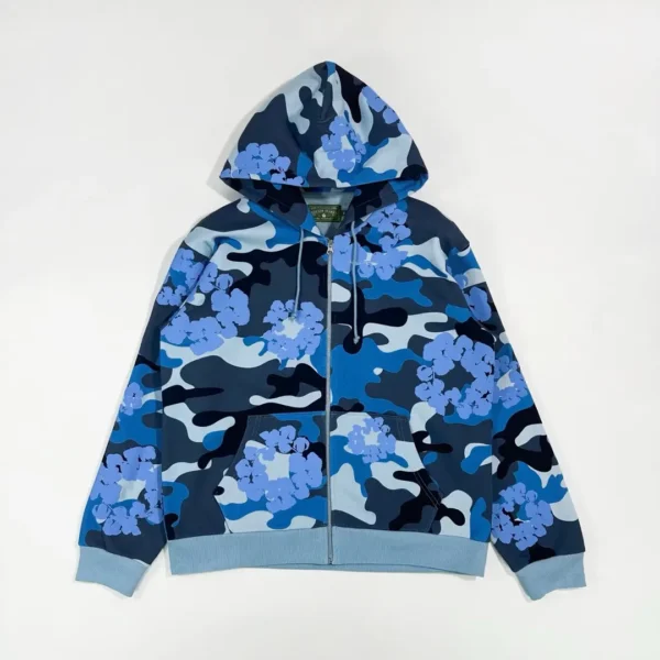 Denim Tears Blue Camouflage Cotton Zipper Sweater  0737
