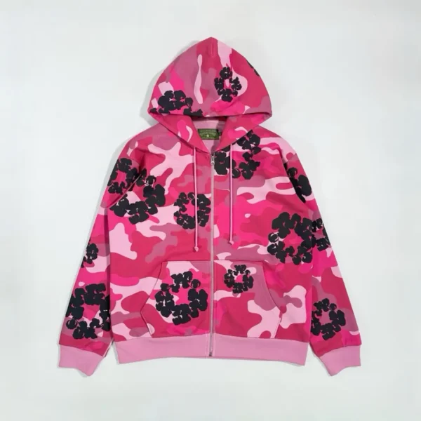 Denim Tears Pink Camouflage Cotton Zipper Sweater  0737