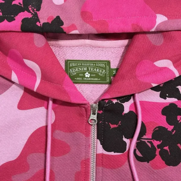 Denim Tears Pink Camouflage Cotton Zipper Sweater  0737 - Image 4