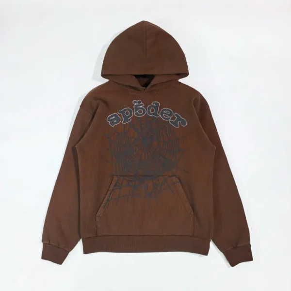 Sp5der Brown Hot Diamond Spider Web Hoodie