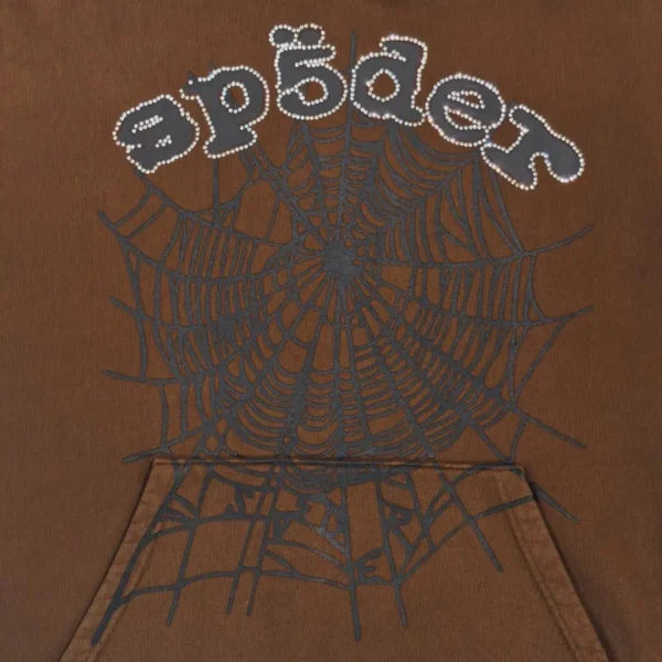 Sp5der Brown Hot Diamond Spider Web Hoodie - Image 4