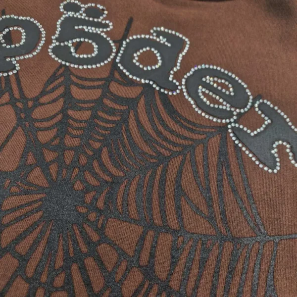 Sp5der Brown Hot Diamond Spider Web Hoodie - Image 5