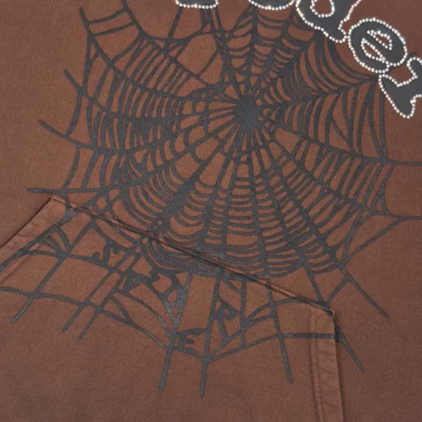 Sp5der Brown Hot Diamond Spider Web Hoodie - Image 6