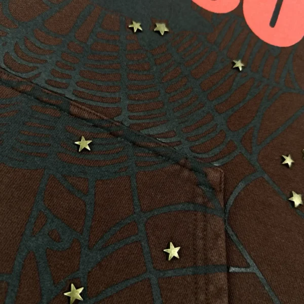 CJ x Sp5der Rodeo Spider Web Copper Nail Brown Hoodie - Image 8