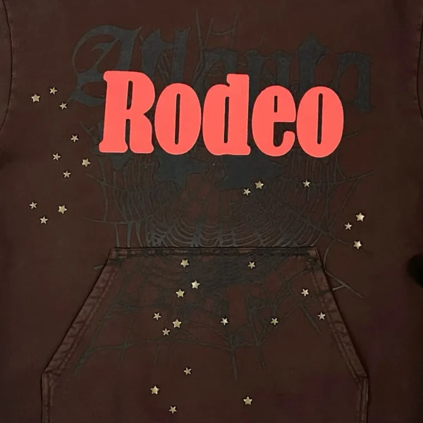 CJ x Sp5der Rodeo Spider Web Copper Nail Brown Hoodie - Image 4