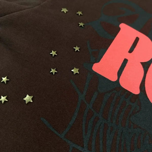 CJ x Sp5der Rodeo Spider Web Copper Nail Brown Hoodie - Image 7