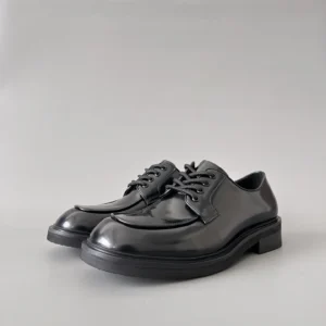PRADA leather round toe lace up leather shoes for men, black