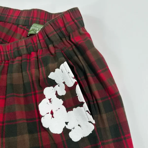 Denim Tears Red Grid Kapok Flower Pajama Pants - Image 5