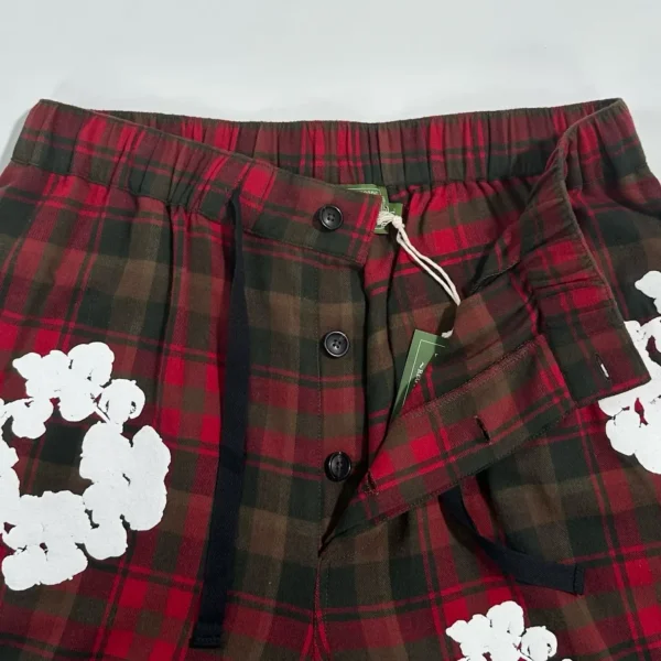 Denim Tears Red Grid Kapok Flower Pajama Pants - Image 4